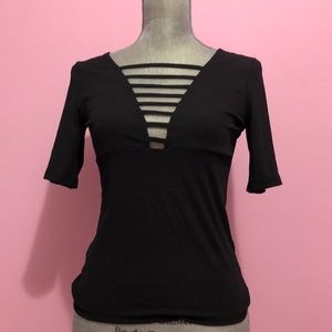 Black deep v caged top